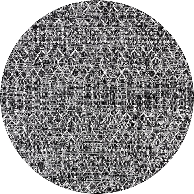 JONATHAN Y SMB108F-6R Ourika Moroccan Geometric Textured Weave Black/Gray 6' Round Indoor/Outdoor Area Rug, Pet Friendly, Non-Shedding, Stain Resistant, Easy-Cleaning for Backyard, Patio, Porch