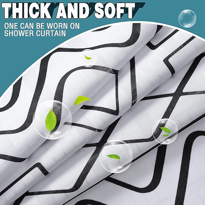 Extra Long No Hook Boho Shower Curtain with Snap in Liner Set, Hotel Luxury White Shower Curtains for Bathroom with See Through Top Window, Waterproof, Washable 71W x 84H