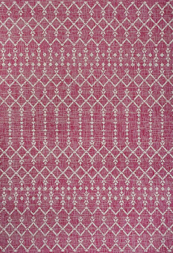 JONATHAN Y Moroccan Geometric Indoor Outdoor Area Rug 3X5 Fuchsia/Light Gray, Ourika Textured Weave for Backyard, Patio, Porch, Easy-Cleaning, High Traffic, Pet-Friendly, Non-Shedding (SMB108Q-3)