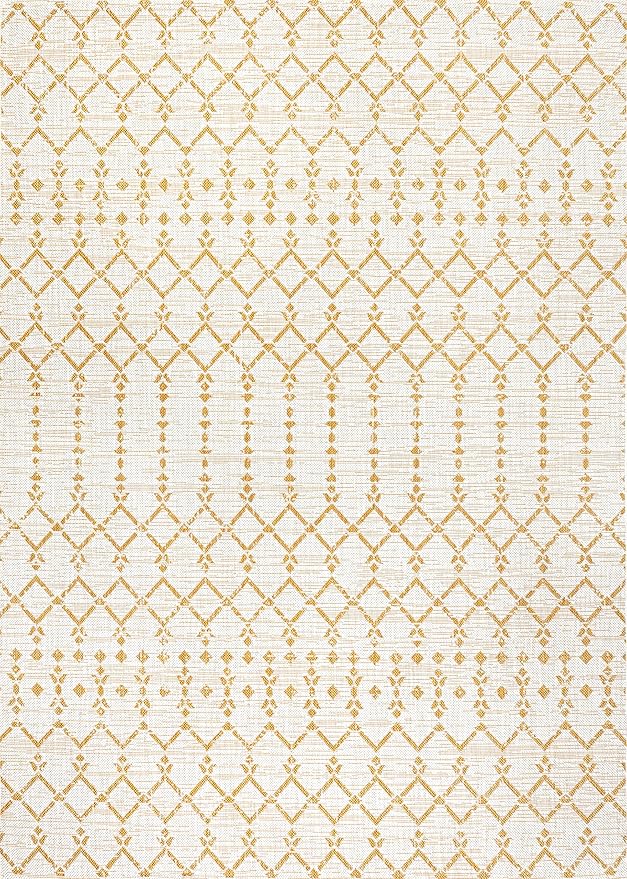 JONATHAN Y Moroccan Geometric Indoor Outdoor Area Rug 5X8 Cream/Yellow, Ourika Textured Weave for Backyard, Patio, Porch, Easy-Cleaning, High Traffic, Pet-Friendly, Non-Shedding (SMB108J-5)