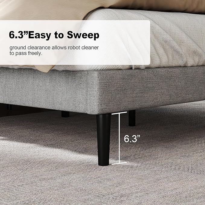 Full Size Bed Frame with Fabric Upholstered Headboard, Platform Bed with Wooden Slats Support, Fully Mattress Foundation, Box Spring Optional, Easy Assembly