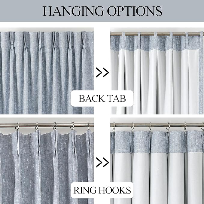 Vision Home Chambray Blue Pinch Pleated Full Blackout Curtains Room Darkening Window Curtains for Living Room Bedroom Thermal Insulated Pinch Pleat Blue Drapes with Hooks Back Tab 2 Panel 40" Wx120 L