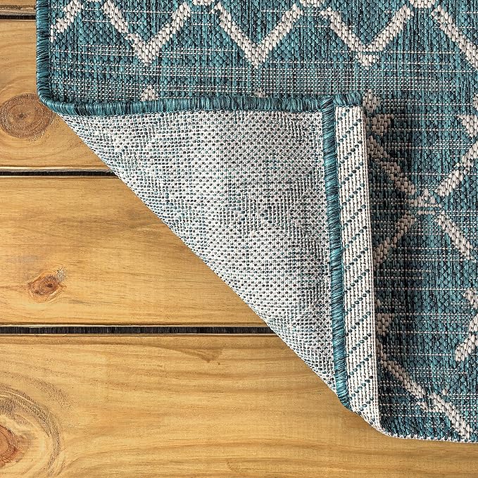 JONATHAN Y Moroccan Geometric Indoor Outdoor Area Rug 10X14 Teal/Gray, Ourika Textured Weave for Backyard, Patio, Porch, Easy-Cleaning, High Traffic, Pet-Friendly, Non-Shedding (SMB108C-14)