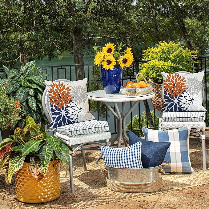 DFXSZ Outdoor Throw Pillow Covers 18x18 Inch Set of 2 Waterproof Spring Summer Geometric Elegant Orange Blue Outdoor Pillow Covers for Patio Funiture Garden Couch 158V18