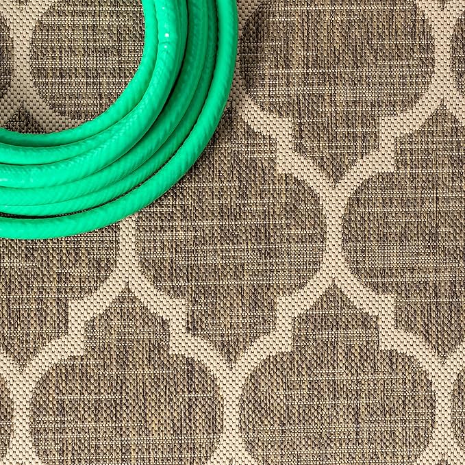 Eyely BMS109A-3R Santa Monica Trebol Moroccan Trellis Textured Weave, Pet Friendly, Non-Shedding, Stain Resistant, Easy-Cleaning, Brown/Beige, 3' Round, Indoor/Outdoor, Area Rug