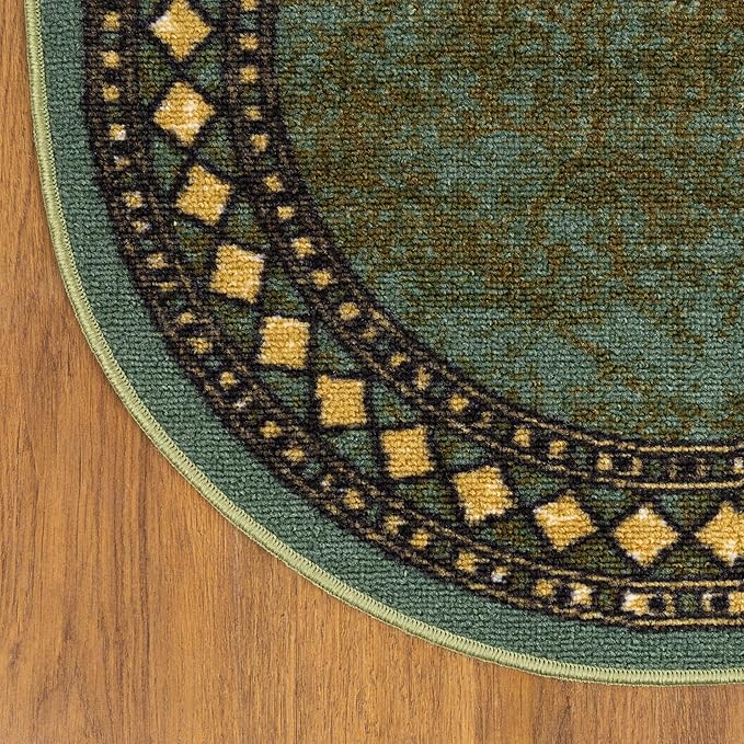 Antep Rugs Alfombras Modern Bordered 2x5 Non-Skid (Non-Slip) Low Profile Pile Rubber Backing Kitchen Area Rugs (Green, 2' x 5' Oval)