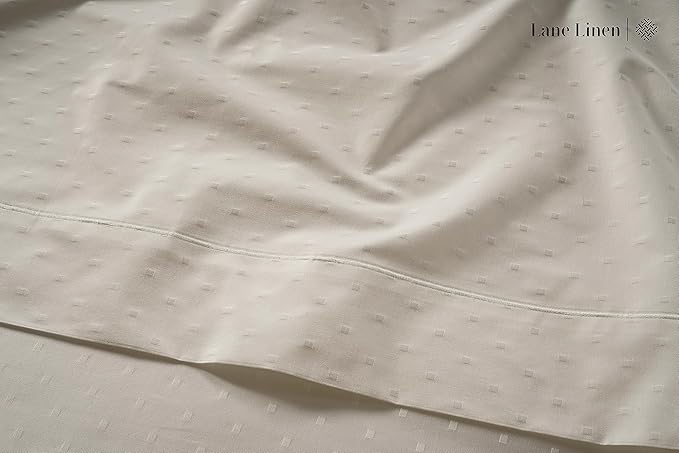 LANE LINEN Pillows Queen Size Set of 2, Soft 100% Egyptian Cotton, Cool & Smooth Pillow Cases - Swiss Dot - Ivory