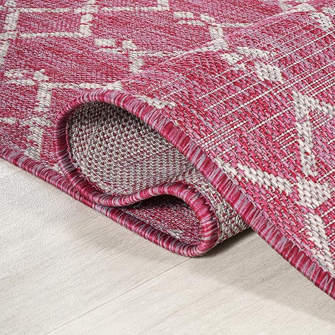 JONATHAN Y Moroccan Geometric Indoor Outdoor Area Rug 9X12 Fuchsia/Light Gray, Ourika Textured Weave for Backyard, Patio, Porch, Easy-Cleaning, High Traffic, Pet-Friendly, Non-Shedding (SMB108Q-9)