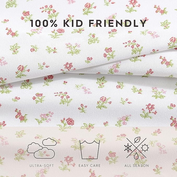 Laura Ashley Kids - Full Size Sheet Set, Soft & Wrinkle-Resistant Toddler Bedding, Fun & Whimsical Bedroom Decor, Ideal Girl Room Essentials (Mae Pink)