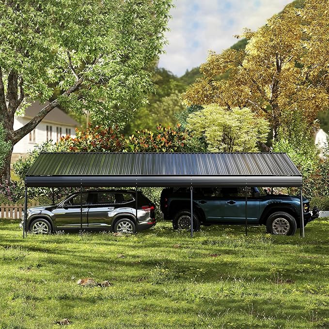 13 x 26.5 FT Carport, 0.25mm Thick, with Protective Film to Prevent Scratching, 2 Pairs of Adhesive Gloves, 3 Hooks, 12 Expansion Screws, 6 Fixed Iron Pieces