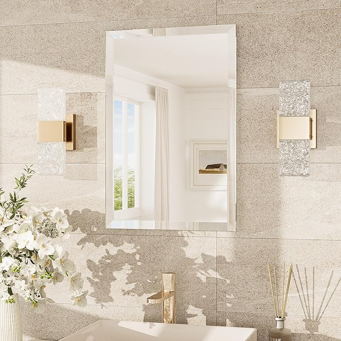 TokeShimi 16x24 Beveled Mirror Bathroom Rectangle, Bathroom Vanity Mirror Frameless with 1" Beveled Edge, Shatterproof Modern Decorative Wall Mirrored for Living Room, Entryway, Restroom
