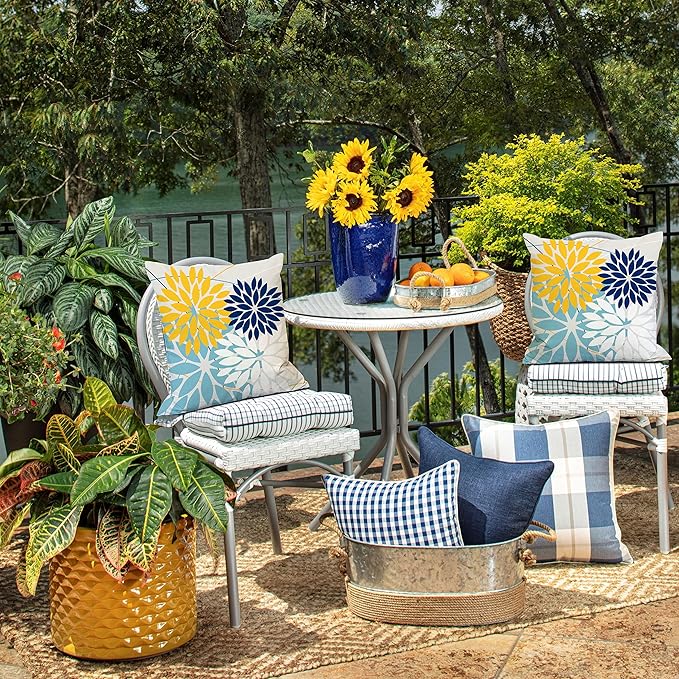 DFXSZ Outdoor Throw Pillow Covers 20x20 Inch Set of 2 Waterproof Spring Summer Geometric Elegant Yellow Blue Outdoor Pillow Covers for Patio Funiture Garden Couch 158W20