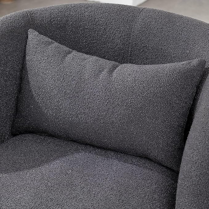 KINWELL 34" Wide Boucle Swivel Barrel Chairs Set of 2, No Assembly Round Upholstered Armchairs Accent Chairs Single Sofa Chair with Toss Pillow for Living Room and Bedroom, Dark Grey