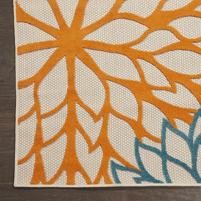 Nourison Aloha Indoor/Outdoor Green 3' x 5' Area Rug, Tropical, Botanical, Easy Cleaning, Non Shedding, Bed Room, Living Room, Dining Room, Deck, Backyard, Patio (3x5)