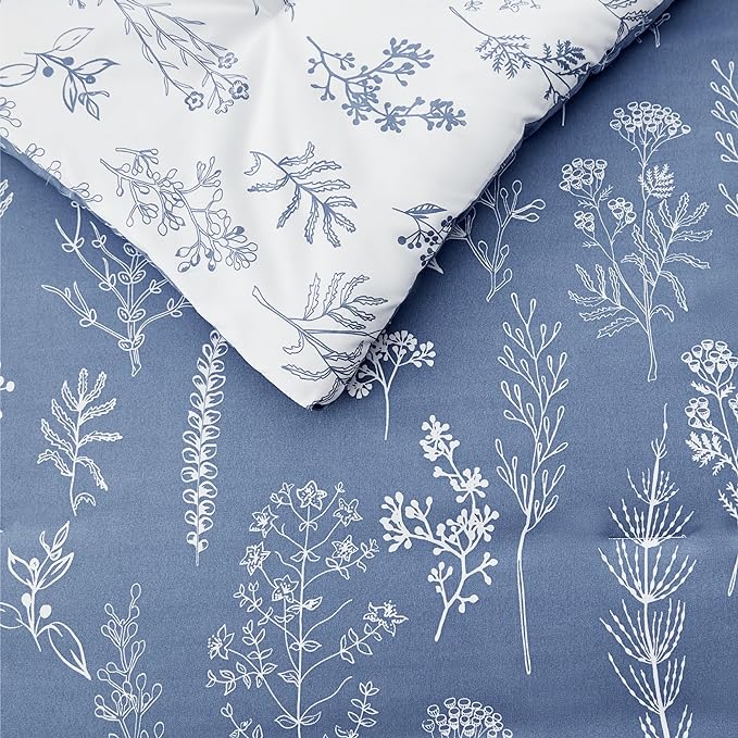 Bedsure King Comforter Set - Infinity Blue Bed Set, 3 Pieces Cute Floral Bedding, 1 Soft Reversible Botanical Flowers Comforter and 2 Pillow Shams