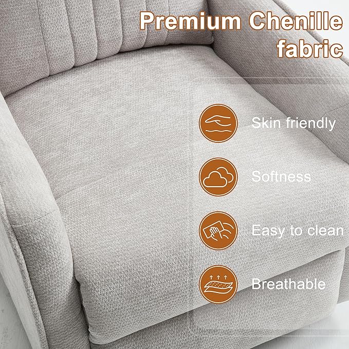 Manual Swivel Rocker Recliner Chair for Adults, Overstuffed Recliner Glider with Massage and Heat, Living Room Reclining Chair, Fabric Light Gray