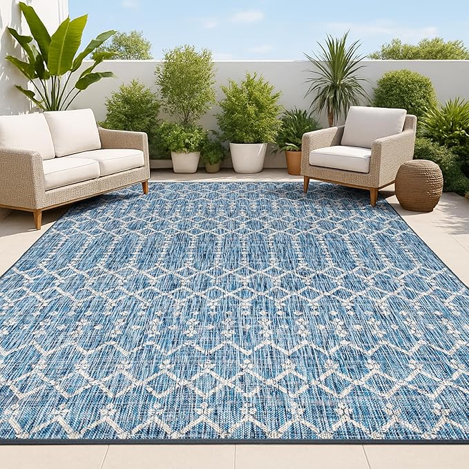 JONATHAN Y Moroccan Geometric Indoor Outdoor Area Rug 4X6 Navy/Light Gray, Ourika Textured Weave for Backyard, Patio, Porch, Easy-Cleaning, High Traffic, Pet-Friendly, Non-Shedding (SMB108B-4)