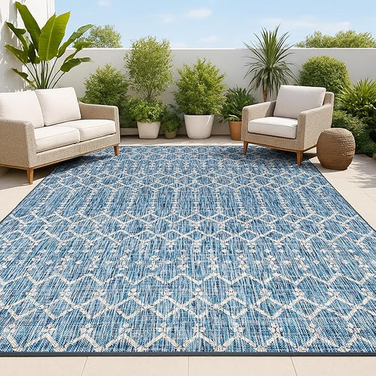 JONATHAN Y Moroccan Geometric Indoor Outdoor Area Rug 3X5 Navy/Light Gray, Ourika Textured Weave for Backyard, Patio, Porch, Easy-Cleaning, High Traffic, Pet-Friendly, Non-Shedding (SMB108B-3)