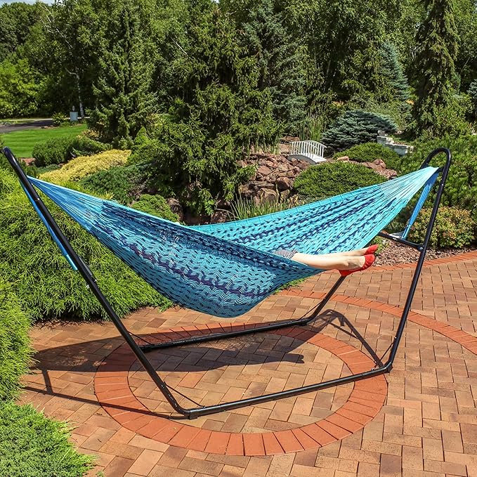 Sunnydaze Handwoven XXL Thick Cord Mayan Double Hammock for Outside - 625-Pound Capacity Heavy-Duty Outdoor Hammock - Blue