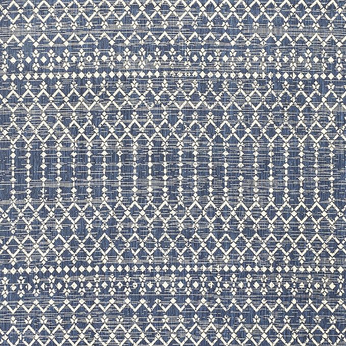 JONATHAN Y SMB108K-3SQ Ourika Moroccan Geometric Textured Weave Navy/Beige 3' Square Indoor/Outdoor Area Rug, Pet Friendly, Non-Shedding, Stain Resistant, Easy-Cleaning for Backyard, Patio, Porch