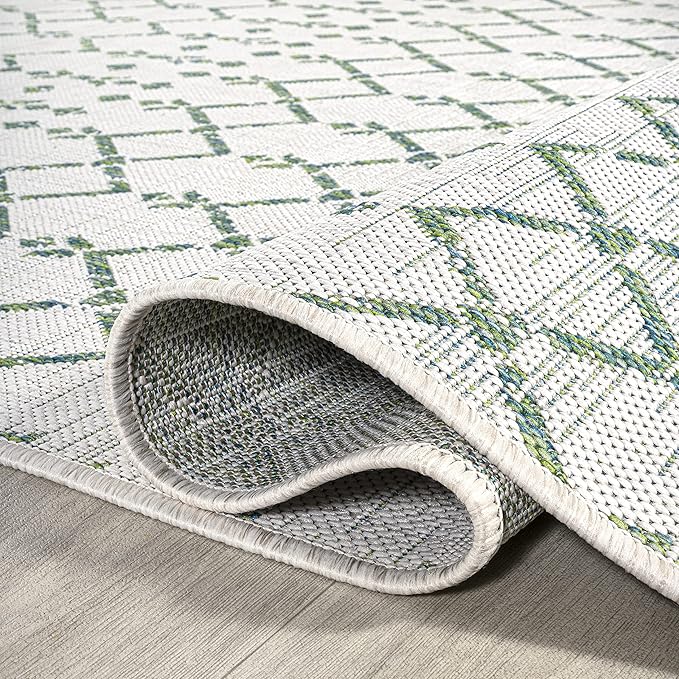 JONATHAN Y Moroccan Geometric Indoor Outdoor Area Rug 8X10 Green/Ivory, Ourika Textured Weave for Backyard, Patio, Porch, Easy-Cleaning, High Traffic, Pet-Friendly, Non-Shedding (SMB108R-8)
