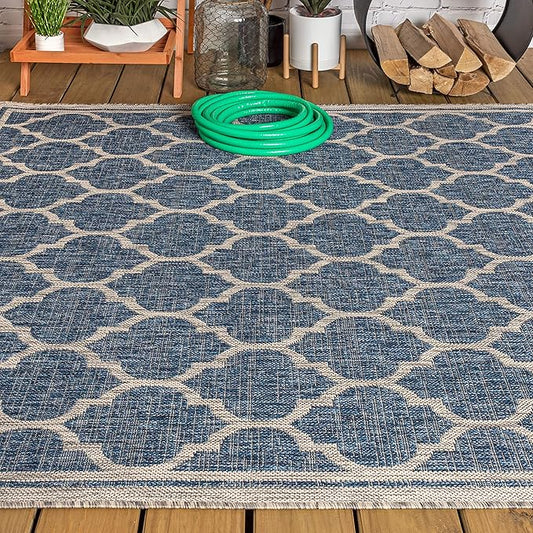 Eyely BMS109D-6 Santa Monica Trebol Moroccan Trellis Textured Weave, Pet Friendly, Non-Shedding, Stain Resistant, Easy-Cleaning, Navy/Gray, 6 ft. x 9 ft., Indoor/Outdoor, Area Rug