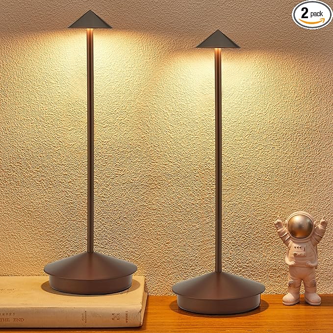Portable Led Cordless Lamp Table Light 2 Pack, Rechargeable 6000mAh Battery Outdoor Table Lamp for Dinning Restaurant Patio Bedroom Camping, IP54 Waterproof, Dimmable