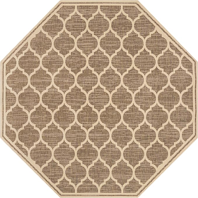 Eyely BMS109A-8TGN Trebol Moroccan Trellis Textured Weave Brown/Beige 8' Octagon Indoor/Outdoor Area Rug, Brown/Beige, 8' Octagon, Indoor/Outdoor, Area Rug