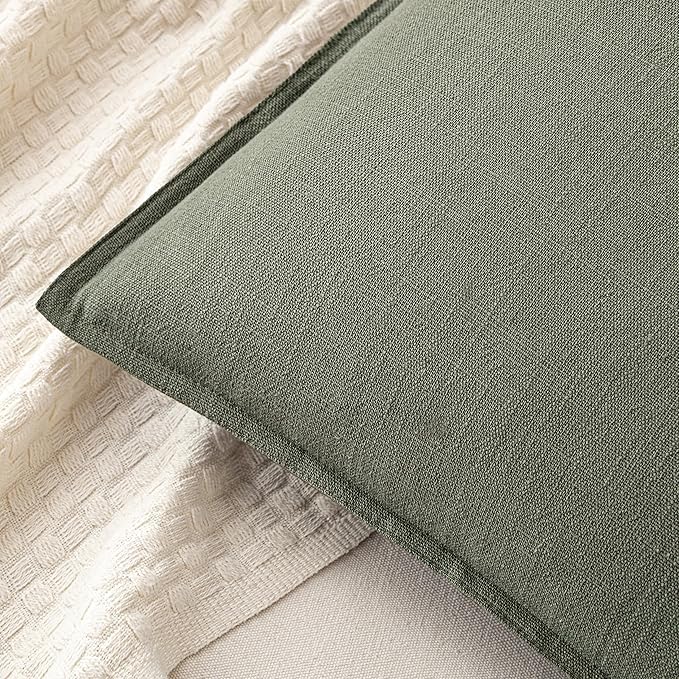 MIULEE Decorative Linen Pillow Covers 24x24 Inch Olive Green Boho Farmhouse Neutral Couch Throw Pillows for Bed Pack of 2 Accent Outdoor Pillowcase Modern Sofa Cushion Livingroom Home Decor