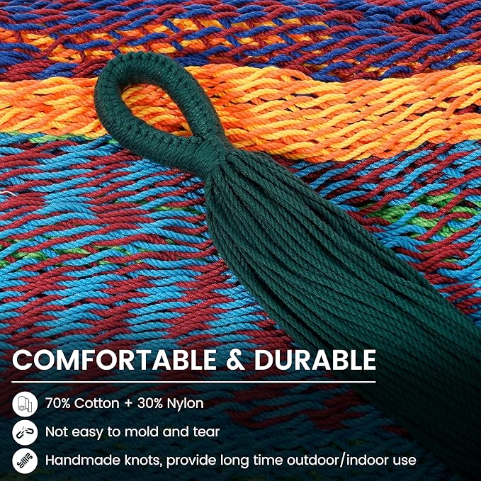 LazyDaze Hammocks Handwoven Outdoor Double Rope Mayan Hammock Bed, Tree Hammocks with Stand for Outside Patio Indoor Bedroom, hamacas para adultos, Multicolor