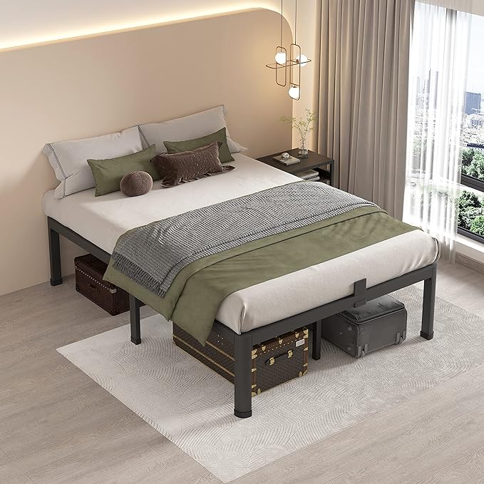 MAF 12 Inch Full Size Metal Platform Bed Frame with Round Corner Legs, Mattress Slide Stopper, 3000 LBS Heavy Duty Steel Slats Support, No Box Spring Needed, Noise Free