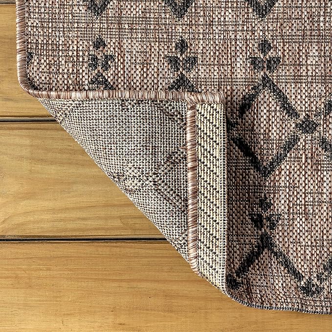 JONATHAN Y SMB108D-8SQ Ourika Moroccan Geometric Textured Weave Indoor/Outdoor Area Rug, Bohemian, Scandinavian for Bedroom, Kitchen, Living Room, Easy-Cleaning, Natural/Black, 8' Square