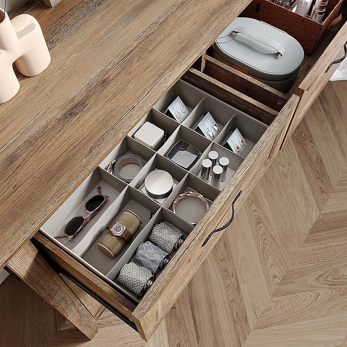 LINSY HOME 6 Drawer Double Dresser for Bedroom, Modern Farmhouse Wide Chest of Drawers, Dressers Organizer for Living Room, Closet, Hallway, Rustic Brown