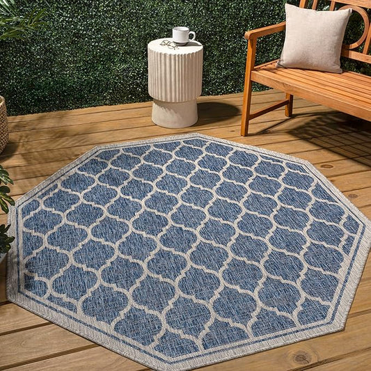 Eyely BMS109D-5TGN Trebol Moroccan Trellis Textured Weave Navy/Gray 5' Octagon Indoor/Outdoor Area Rug, Navy/Gray, 5' Octagon, Indoor/Outdoor, Area Rug