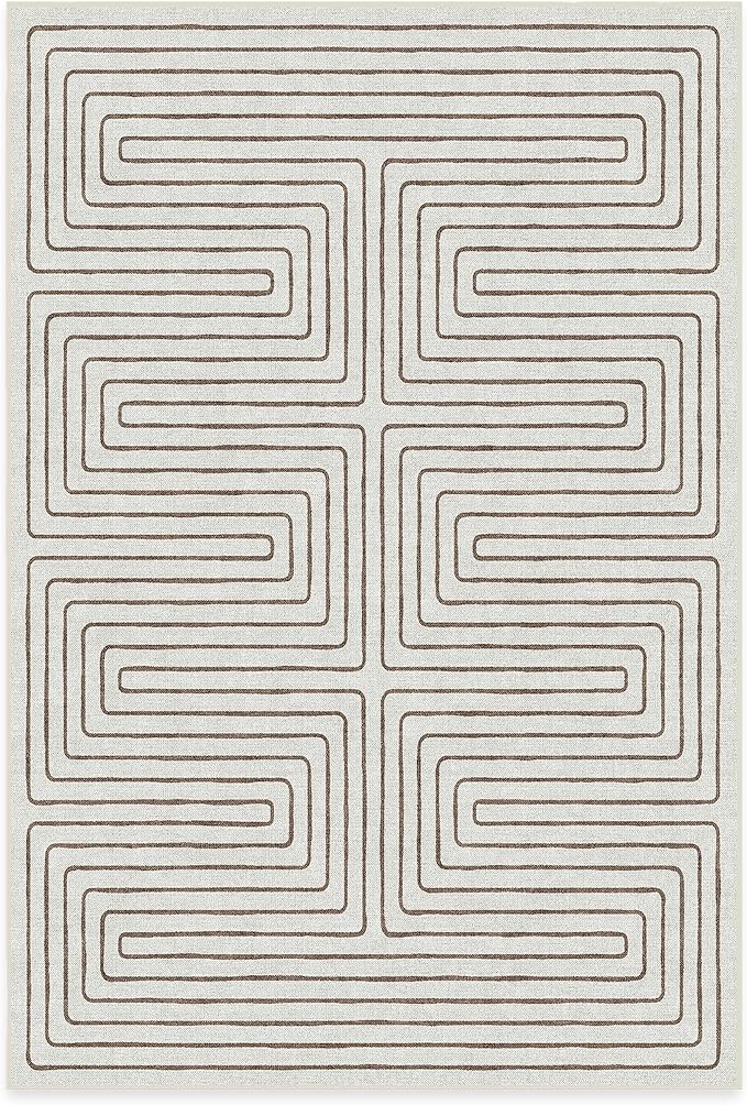 RUGGABLE x Jonathan Adler Machine Washable Modern Area Rug – Labyrinth Camel/Ivory 6x9, Stain-Resistant, Non-Slip – Medium Rugs for Living Room, Bedroom, Hallway, Entryway & Office–with Cushioned Pad