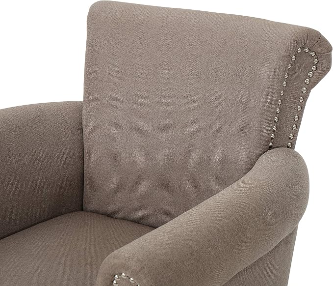 Christopher Knight Home Brice Vintage Scroll Arm Studded Fabric Club Chair, Light Coffee / Dark Brown, 31D x 29.5W x 31.5H in