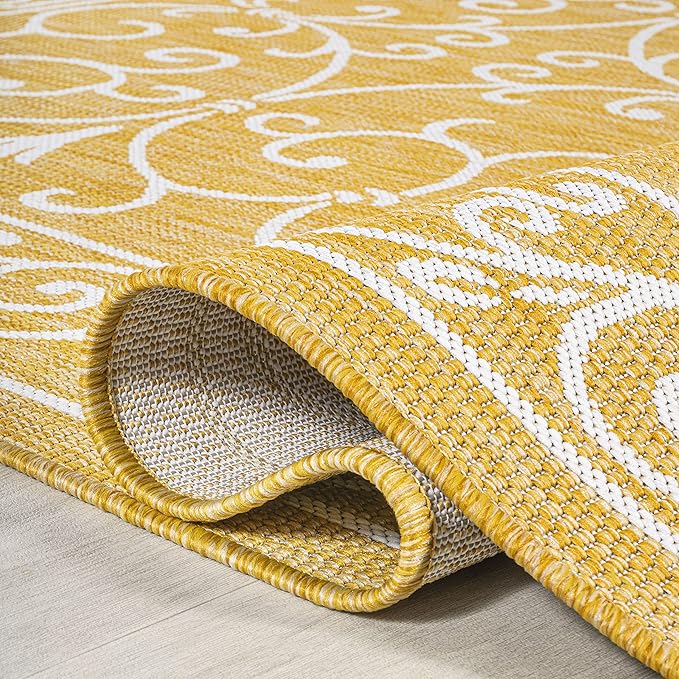 JONATHAN Y Vintage Filigree Indoor Outdoor Area Rug 3X5 Yellow/Cream, Charleston Textured Weave for Backyard, Patio, Porch, Easy-Cleaning, High Traffic, Pet-Friendly, Non-Shedding (SMB106L-3)