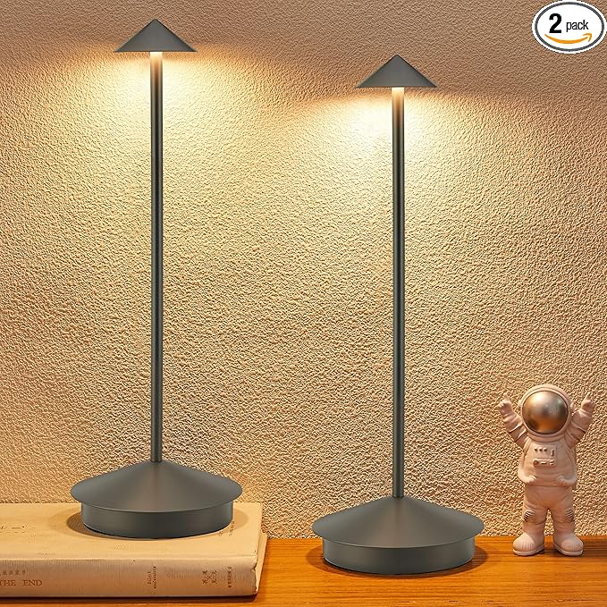 Portable Led Cordless Lamp Table Light 2 Pack, Rechargeable 6000mAh Battery Outdoor Table Lamp for Dinning Restaurant Patio Bedroom Camping, IP54 Waterproof, Dimmable