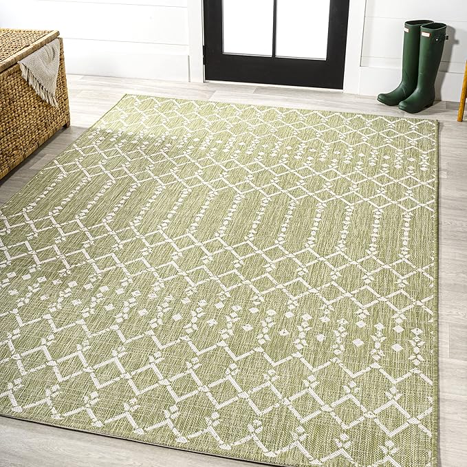 JONATHAN Y Moroccan Geometric Indoor Outdoor Area Rug 8X10 Light Green/Cream, Ourika Textured Weave for Backyard, Patio, Porch, Easy-Cleaning, High Traffic, Pet-Friendly, Non-Shedding (SMB108N-8)