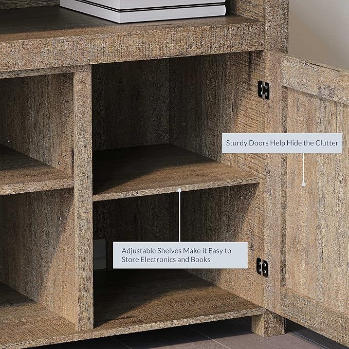 BELLEZE Modern 48 Inch Barn Door Wood TV Stand & Media Entertainment Center Console Table for TVs up to 50 Inches with Two Open Shelves and Cabinets - Corin (Classic Wood)