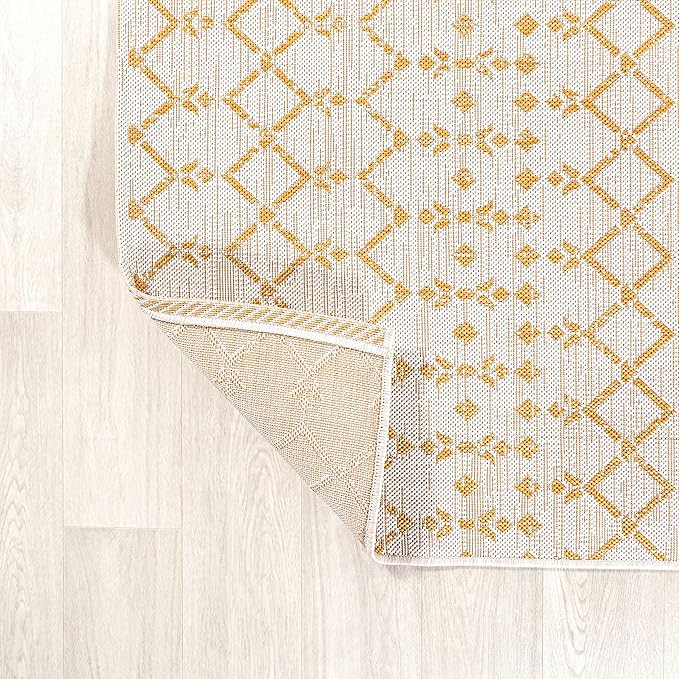 JONATHAN Y Moroccan Geometric Indoor Outdoor Area Rug 3X5 Cream/Yellow, Ourika Textured Weave for Backyard, Patio, Porch, Easy-Cleaning, High Traffic, Pet-Friendly, Non-Shedding (SMB108J-3)