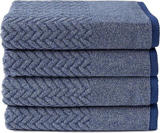 Texere 100% Organic Cotton Jacquard 650 GSM Premium Bath Towel Sets - Extra Absorbent Quick Dry and Plush (Cable, Estate Blue, 4 Bath Towels)