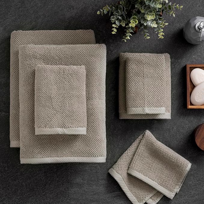 Welhome Franklin 100% Cotton Popcorn Textured Towel Set - 6 Piece 600 GSM, Soft & Plush, 2 Bath Towels, 2 Hand Towels, 2 Washcloths, Taupe