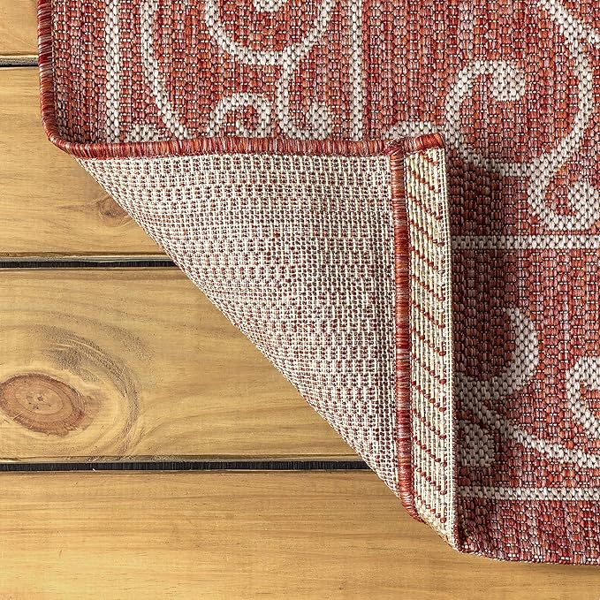 JONATHAN Y SMB106B-8R Charleston Vintage Filigree Textured Weave Red/Beige 8' Round Indoor/Outdoor Area Rug, Pet Friendly, Non-Shedding, Stain Resistant, Easy-Cleaning for Backyard, Patio, Porch