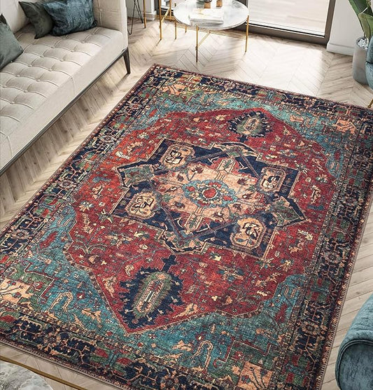 Keen Home Design 4x6 Rug - Machine Washable Area Rug with Non-Slip Backing, Ideal for Living Room, Dining Room, Bedroom - Vintage, Easy Clean, Durable, Low Pile Rug - (4' x 6')