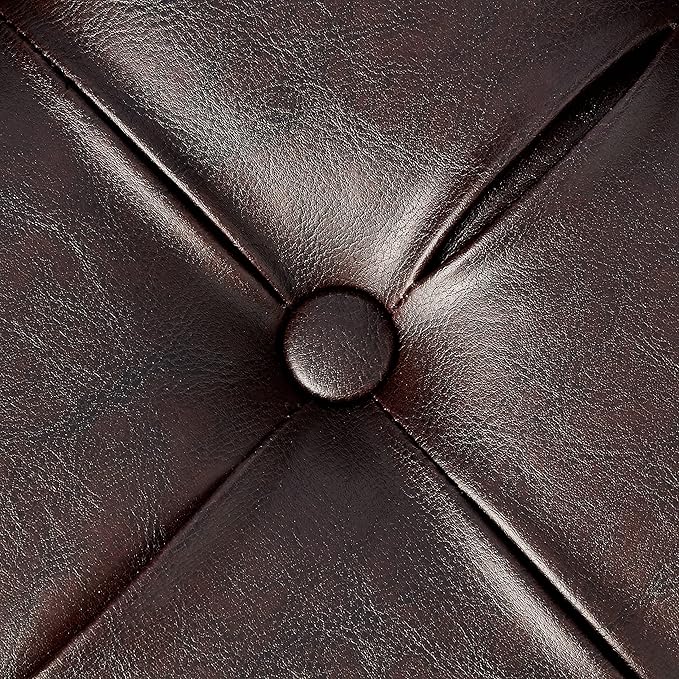 Homepop Home Decor | Button Tufted Faux Leather Round Storage Ottoman | Ottoman with Storage for Living Room & Bedroom (Distressed Brown)