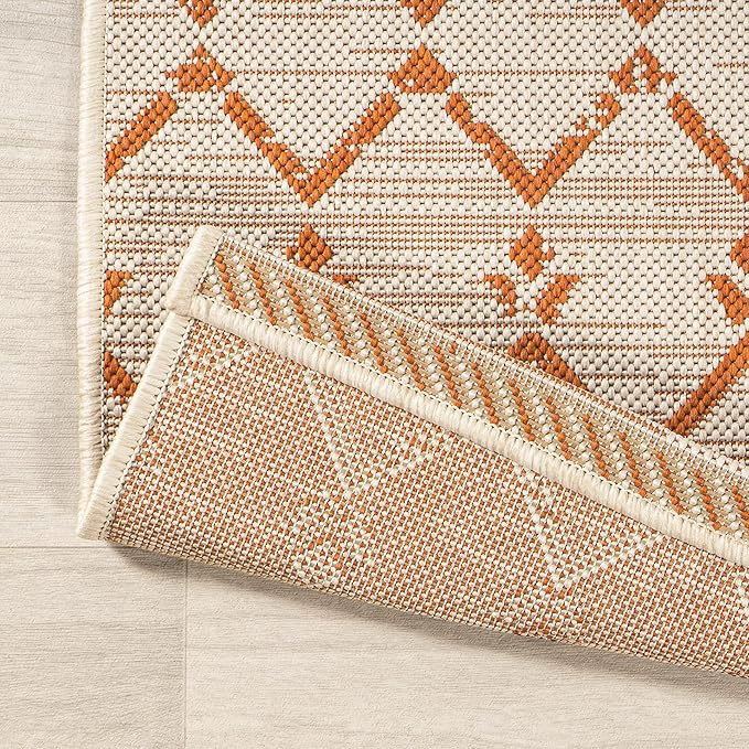JONATHAN Y Moroccan Geometric Indoor Outdoor Area Rug 4X6 Cream/Orange, Ourika Textured Weave for Backyard, Patio, Porch, Easy-Cleaning, High Traffic, Pet-Friendly, Non-Shedding (SMB108O-4)