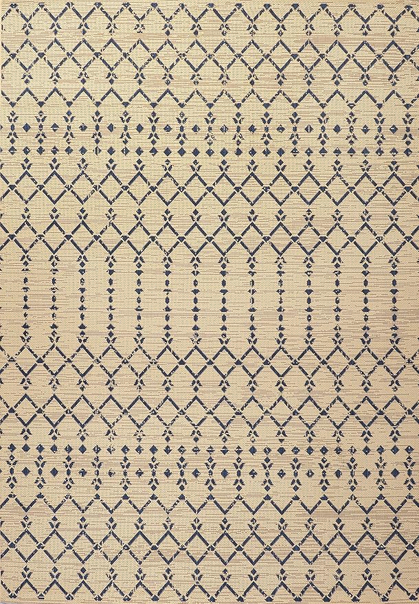 JONATHAN Y Moroccan Geometric Indoor Outdoor Area Rug 9X12 Beige/Navy, Ourika Textured Weave for Backyard, Patio, Porch, Easy-Cleaning, High Traffic, Pet-Friendly, Non-Shedding (SMB108H-9)