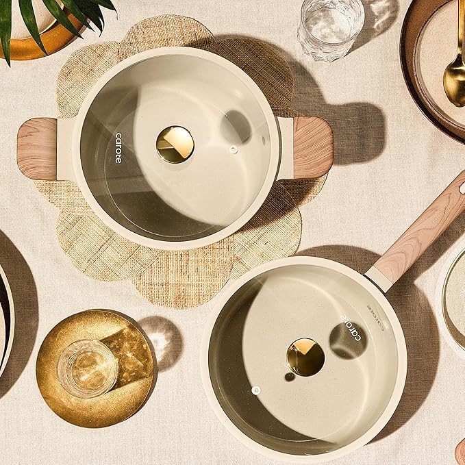 CAROTE 1.6Qt & 3.0Qt Sauce Pan Sets with Lid Ceramic Nonstick Pot Set Non Toxic Saucepan with Stay-cool Handle Small Kitchen Cooking Pots, Easy to Clean, Induction Comptable, PFOA FREE