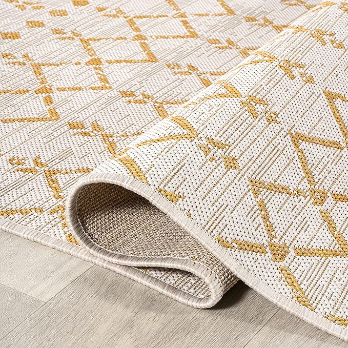 JONATHAN Y Moroccan Geometric Indoor Outdoor Area Rug 3X5 Cream/Yellow, Ourika Textured Weave for Backyard, Patio, Porch, Easy-Cleaning, High Traffic, Pet-Friendly, Non-Shedding (SMB108J-3)